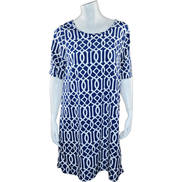 Mudpie Womens M (8-10) Navy Blue White Shift Dress Nautical Gold Hardware Zip-Up - Picture 1 of 15